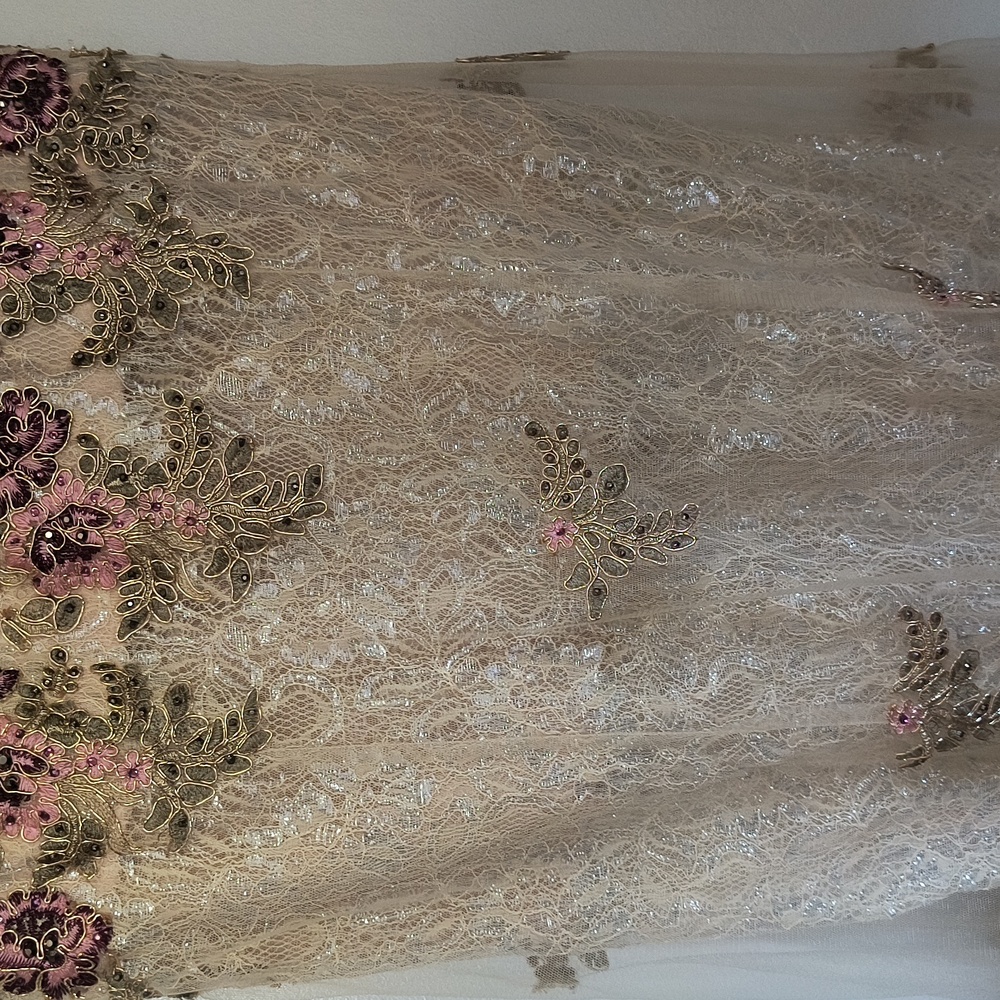 Elizabeth K GL2269  Elegant Beaded Lace Embroidery Floral Sleeveless Dress Sz Lg - Picture 7 of 17